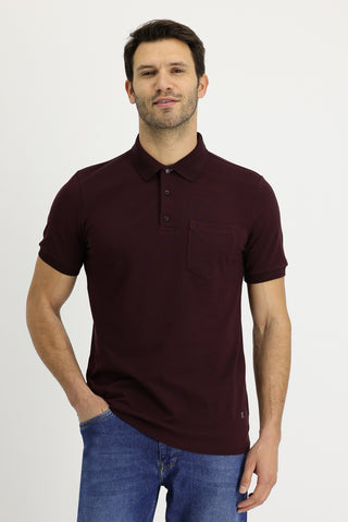  Koyu Bordo Polo Yaka Regular Fit Nakışlı Pamuk Tişört