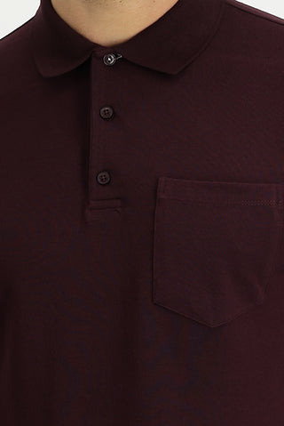  Koyu Bordo Polo Yaka Regular Fit Nakışlı Pamuk Tişört
