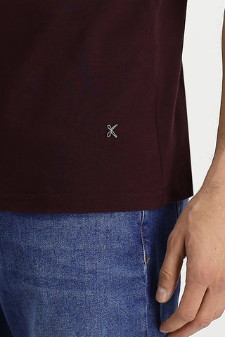  Koyu Bordo Polo Yaka Regular Fit Nakışlı Pamuk Tişört