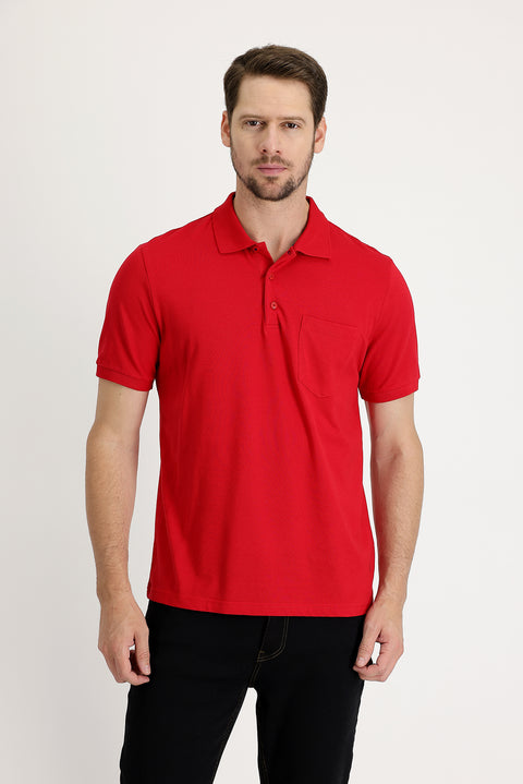 Bayrak Kırmızı Polo Yaka Regular Fit Nakışlı Pamuk Tişört