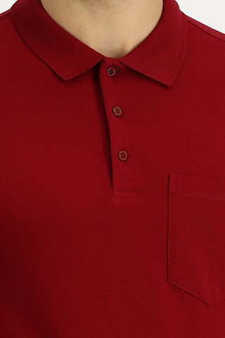  Koyu Kırmızı Polo Yaka Regular Fit Nakışlı Pamuk Tişört