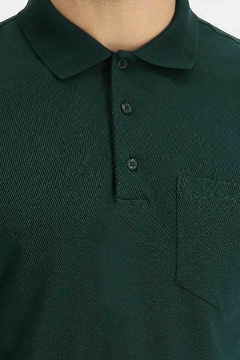 Koyu Yeşil Polo Yaka Klasik Tişört