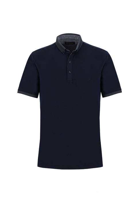 Orta Lacivert Polo Yaka Regular Fit Tişört