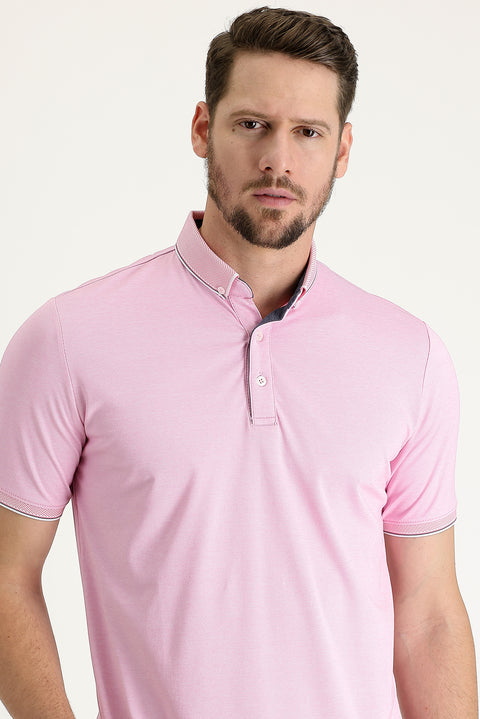 Orta Pembe Polo Yaka Regular Fit Tişört