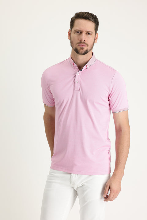 Orta Pembe Polo Yaka Regular Fit Tişört