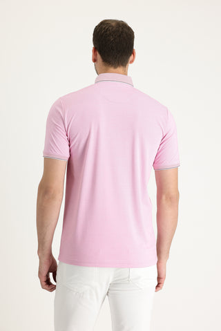  Orta Pembe Polo Yaka Regular Fit Pamuklu Tişört