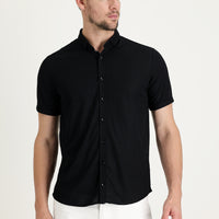 Siyah Polo Yaka Regular Fit Düğmeli Tişört