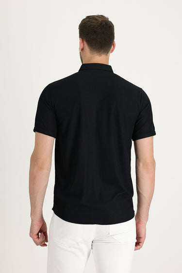 Siyah Polo Yaka Regular Fit Düğmeli Tişört
