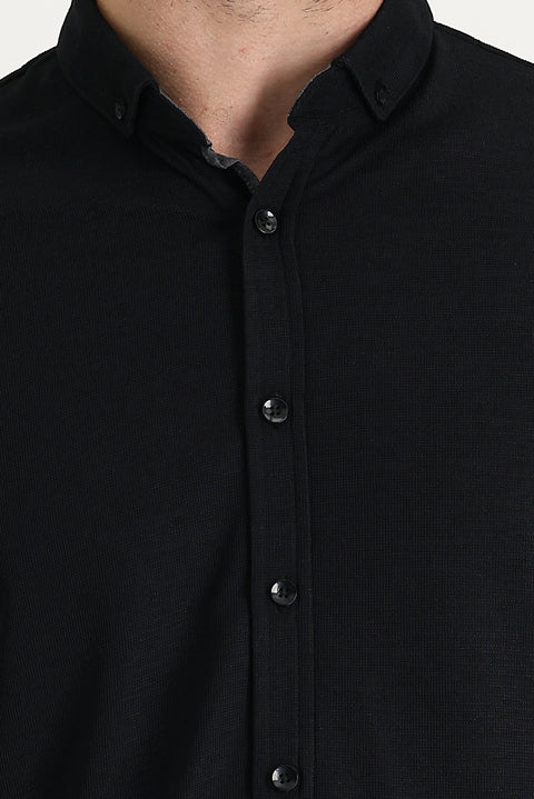 Siyah Polo Yaka Regular Fit Düğmeli Tişört
