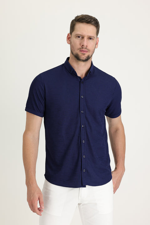 Açık Lacivert Polo Yaka Regular Fit Düğmeli Tişört