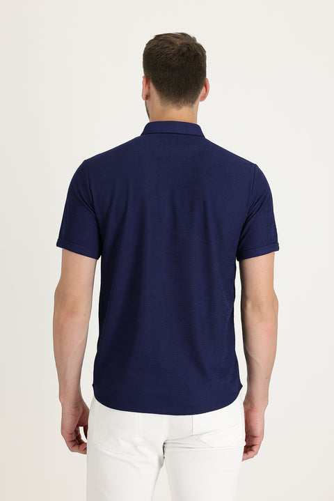 Açık Lacivert Polo Yaka Regular Fit Düğmeli Tişört