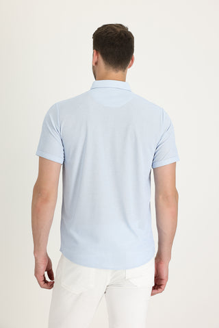  Açık Mavi Polo Yaka Regular Fit Düğmeli Tişört