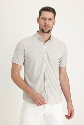  Orta Bej Polo Yaka Regular Fit Düğmeli Tişört