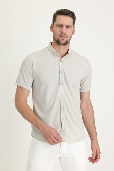 Orta Bej Polo Yaka Regular Fit Düğmeli Tişört