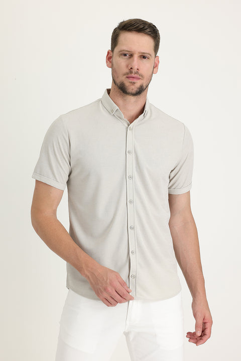 Orta Bej Polo Yaka Regular Fit Düğmeli Tişört