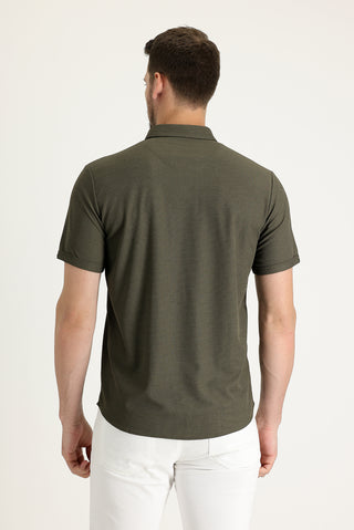  Orta Haki Polo Yaka Regular Fit Düğmeli Tişört