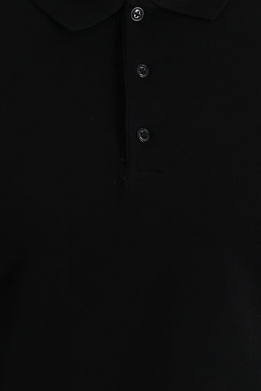 Siyah Polo Yaka Slim Fit Dar Kesim Nakışlı Pamuk Tişört