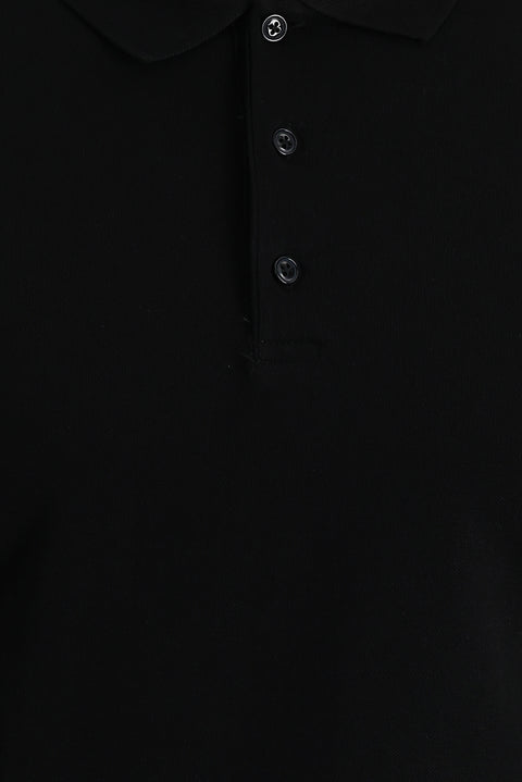 Siyah Polo Yaka Slim Fit Dar Kesim Nakışlı Pamuk Tişört
