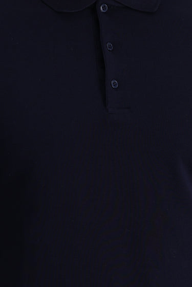 Siyah Lacivert Polo Yaka Slim Fit Dar Kesim Nakışlı Pamuk Tişört