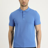 Havacı Mavi Polo Yaka Slim Fit Dar Kesim Nakışlı Pamuk Tişört