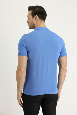 Havacı Mavi Polo Yaka Slim Fit Dar Kesim Nakışlı Pamuk Tişört
