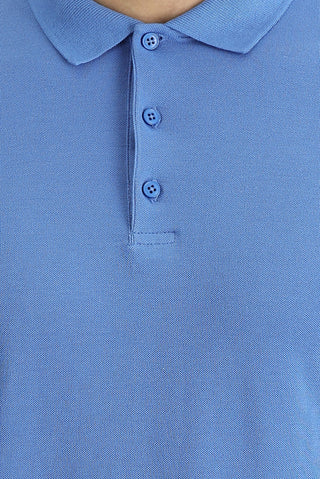  Havacı Mavi Polo Yaka Slim Fit Dar Kesim Nakışlı Pamuk Tişört