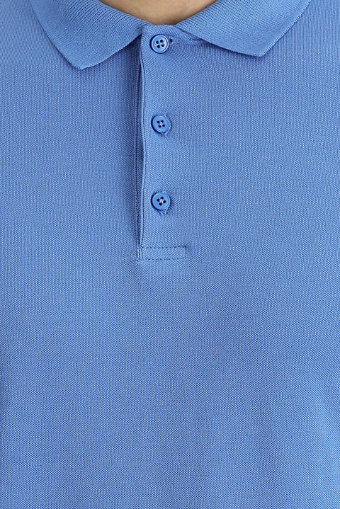 Havacı Mavi Polo Yaka Slim Fit Dar Kesim Nakışlı Pamuk Tişört
