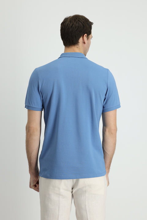 Koyu Havacı Polo Yaka Slim Fit Dar Kesim Nakışlı Pamuk Tişört