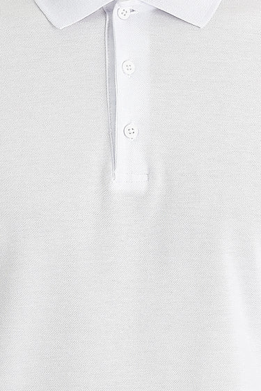 Beyaz Polo Yaka Slim Fit Dar Kesim Nakışlı Pamuk Tişört