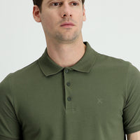 Orta Haki Polo Yaka Slim Fit Dar Kesim Nakışlı Pamuk Tişört