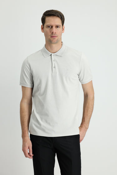 Taş Polo Yaka Slim Fit Dar Kesim Nakışlı Pamuk Tişört