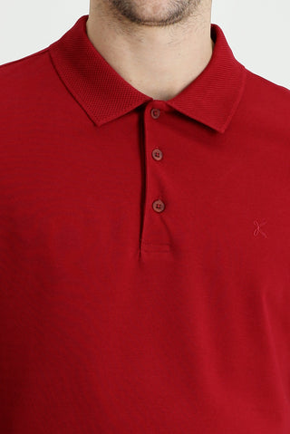  Koyu Kırmızı Polo Yaka Slim Fit Dar Kesim Nakışlı Pamuk Tişört