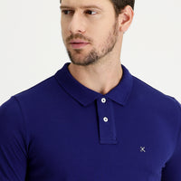 Orta Lacivert Polo Yaka Slim Fit Dar Kesim Nakışlı Pamuk Tişört