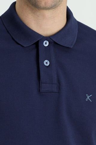  Koyu Lacivert Polo Yaka Slim Fit Dar Kesim Nakışlı Pamuk Tişört