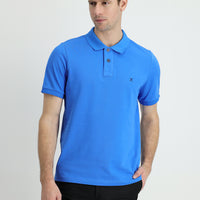 Çivit Mavisi Polo Yaka Slim Fit Dar Kesim Nakışlı Pamuk Tişört