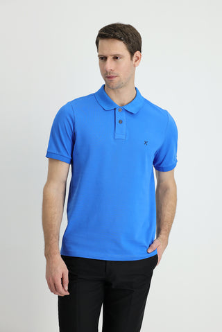  Çivit Mavisi Polo Yaka Slim Fit Dar Kesim Nakışlı Pamuk Tişört