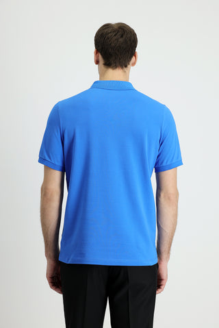  Çivit Mavisi Polo Yaka Slim Fit Dar Kesim Nakışlı Pamuk Tişört