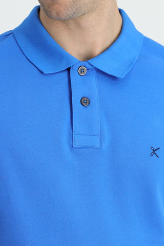  Çivit Mavisi Polo Yaka Slim Fit Dar Kesim Nakışlı Pamuk Tişört