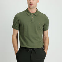 Orta Haki Polo Yaka Slim Fit Dar Kesim Nakışlı Pamuk Tişört