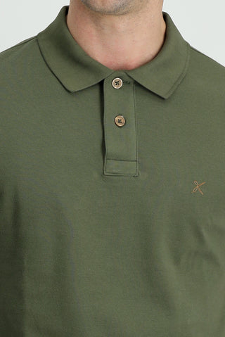  Orta Haki Polo Yaka Slim Fit Dar Kesim Nakışlı Pamuk Tişört