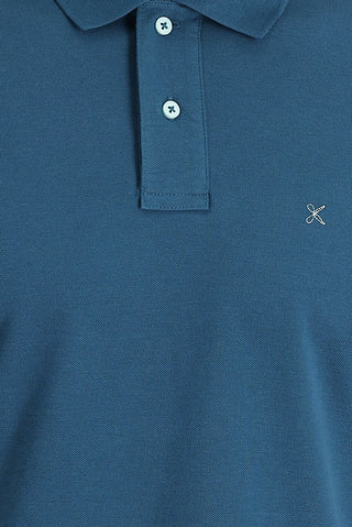  Orta Petrol Polo Yaka Slim Fit Dar Kesim Nakışlı Pamuk Tişört