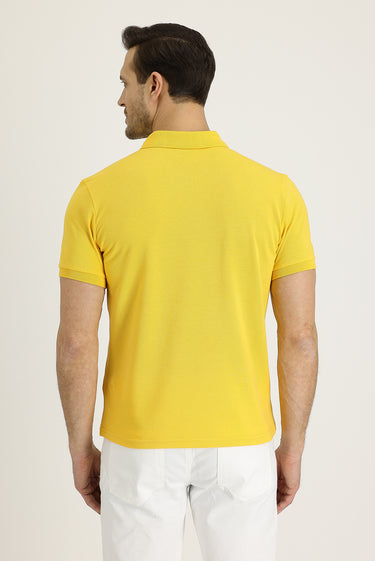 Koyu Sarı Polo Yaka Slim Fit Dar Kesim Nakışlı Pamuk Tişört