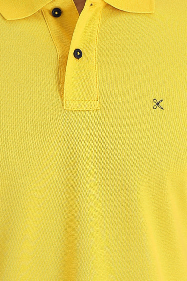 Koyu Sarı Polo Yaka Slim Fit Dar Kesim Nakışlı Pamuk Tişört