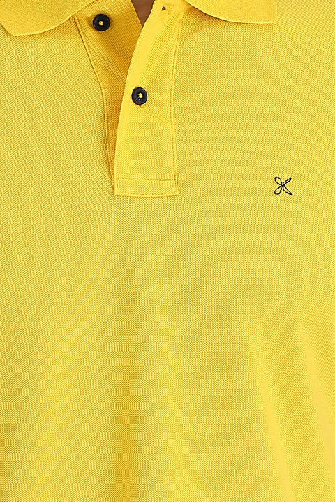 Koyu Sarı Polo Yaka Slim Fit Dar Kesim Nakışlı Pamuk Tişört