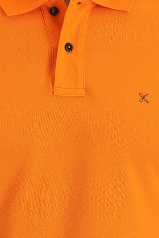  Orta Turuncu Polo Yaka Slim Fit Dar Kesim Nakışlı Pamuk Tişört