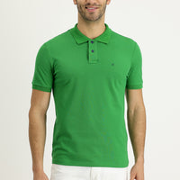 Çimen Yeşili Polo Yaka Slim Fit Dar Kesim Nakışlı Pamuk Tişört