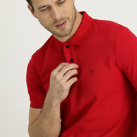 Bayrak Kırmızı Polo Yaka Slim Fit Dar Kesim Nakışlı Pamuk Tişört