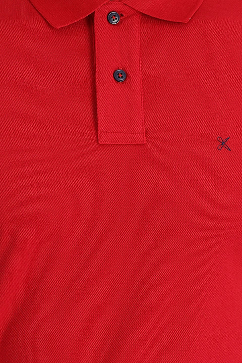 Bayrak Kırmızı Polo Yaka Slim Fit Dar Kesim Nakışlı Pamuk Tişört