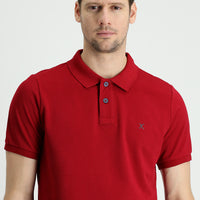 Koyu Kırmızı Polo Yaka Slim Fit Dar Kesim Nakışlı Pamuk Tişört