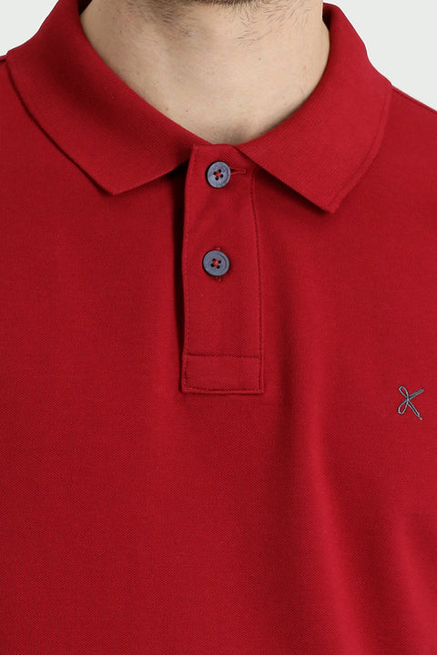 Koyu Kırmızı Polo Yaka Slim Fit Dar Kesim Nakışlı Pamuk Tişört